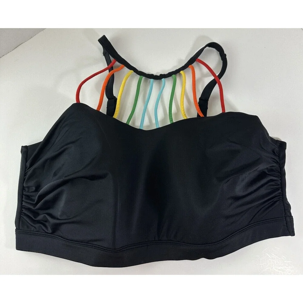 Cacique No Wire High Neck Swim Bikini Top Strappy Rainbow Detail Plus Size 24 - Picture 2 of 11
